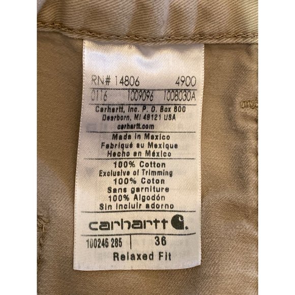 Carhartt Relaxed Fit Canvas Work Shorts Men's Size 36x10 Khaki Tan Cotton - Picture 3 of 6